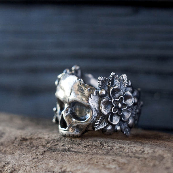 Gothic Mexican Flower Sugar Skull Rings Women Stainless Steel Punk Flowers Ring