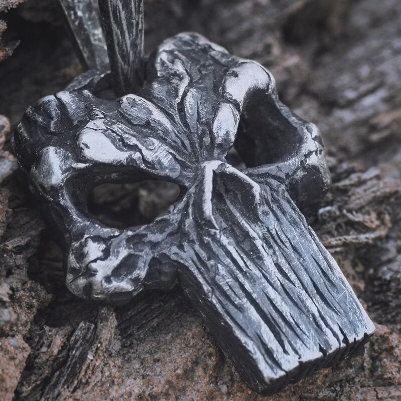 Vintage Surface Stainless Steel Punisher Skull Pendant Necklace