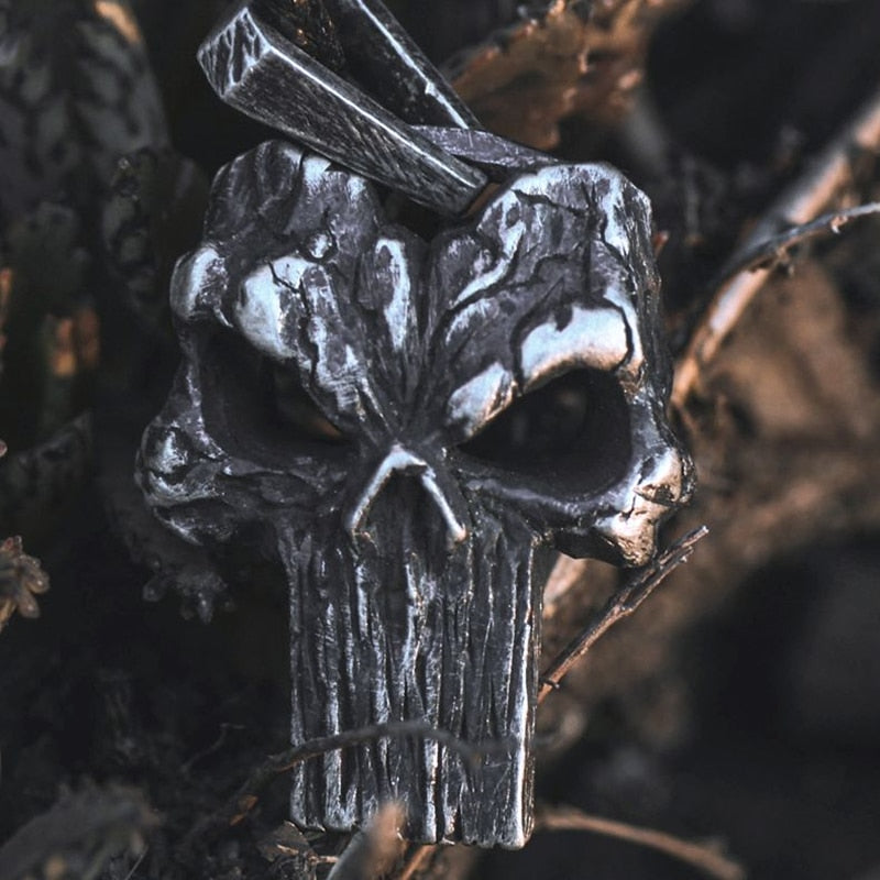 Vintage Surface Stainless Steel Punisher Skull Pendant Necklace
