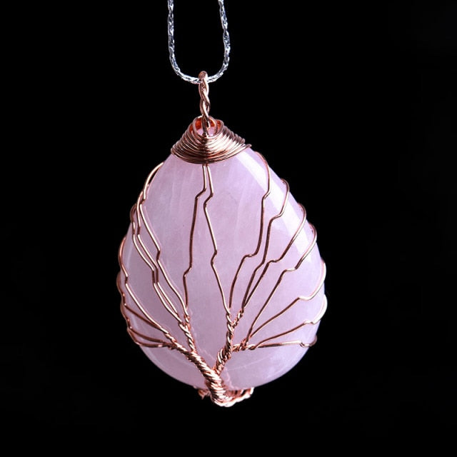 natural rose quartz amethyst tree life guard mineral  pendant