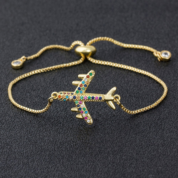 Nueva pulsera de cadena de avión de cobre con circonita cúbica para mujer