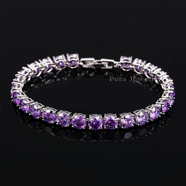 Classic 0.5 Carat Round Shape Connected Cubic Zirconia Stone Silver Color  Bracelets