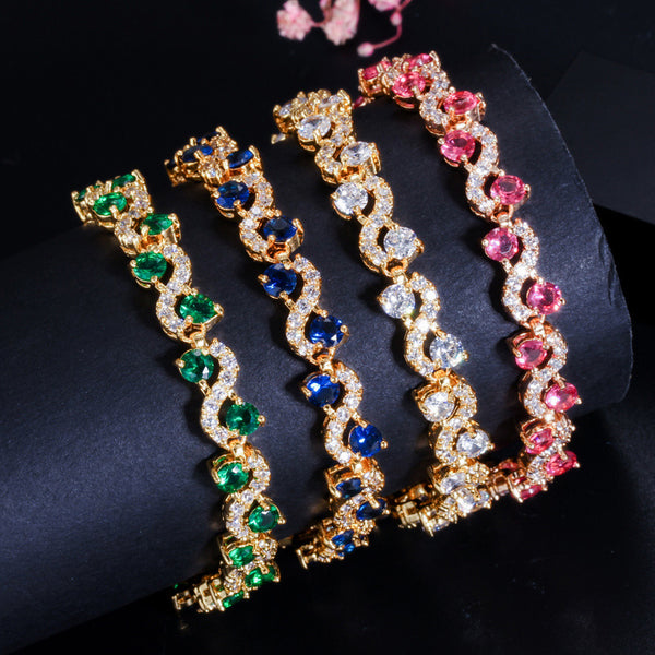 Party S Shape Gold Color Jewelry Cubic Zirconia Big Charm Bangle  Bracelet
