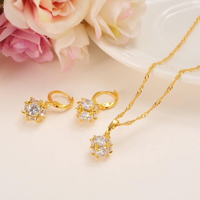 Gold rainstone ball Wedding Jewelry Sets