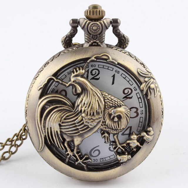 Retro Antique Chinese Zodiac Openwork Pendant Necklace Pocket Fob Watch