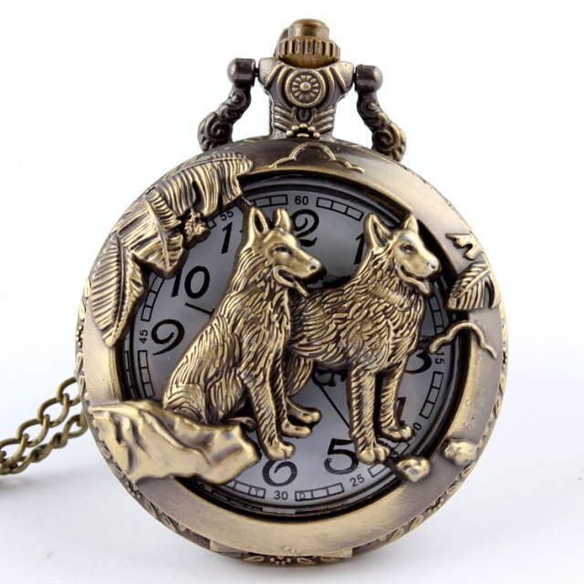 Retro Antique Chinese Zodiac Openwork Pendant Necklace Pocket Fob Watch