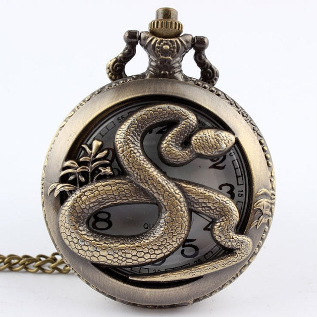 Retro Antique Chinese Zodiac Openwork Pendant Necklace Pocket Fob Watch