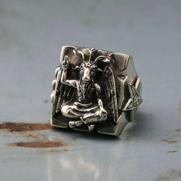 Gothic Baphomet Ring Stainless Steel Ring Seal of Satan Pentagram Sigil Illuminati Rings