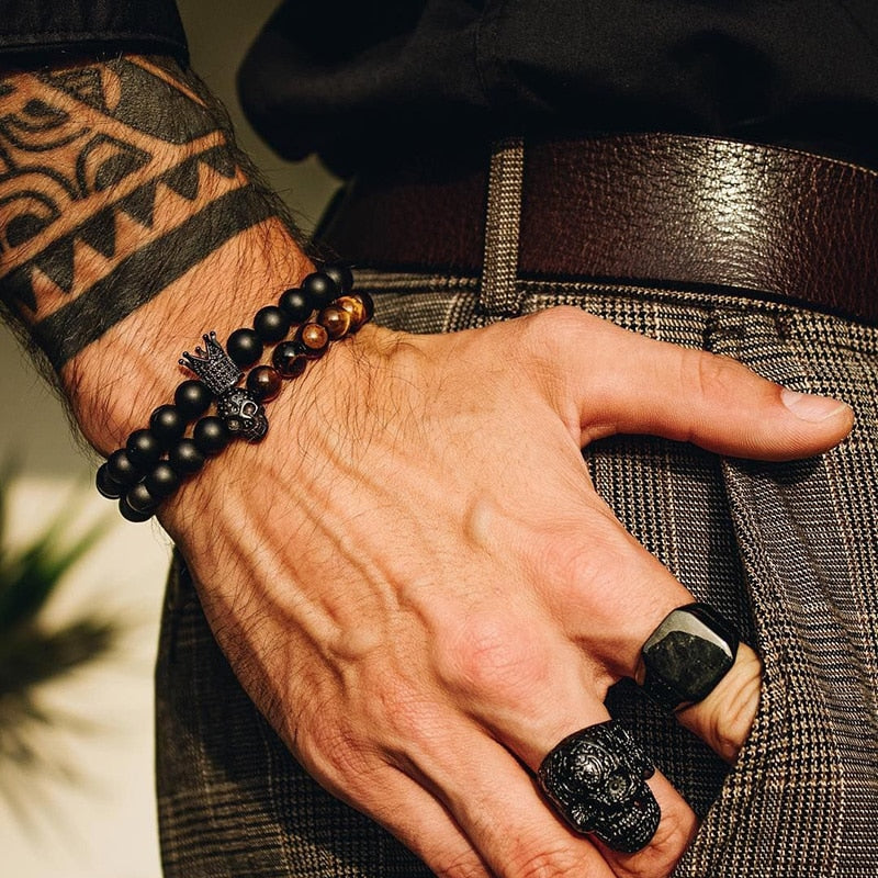 Stone Beads Bracelet Men Accessories Crown Braclets