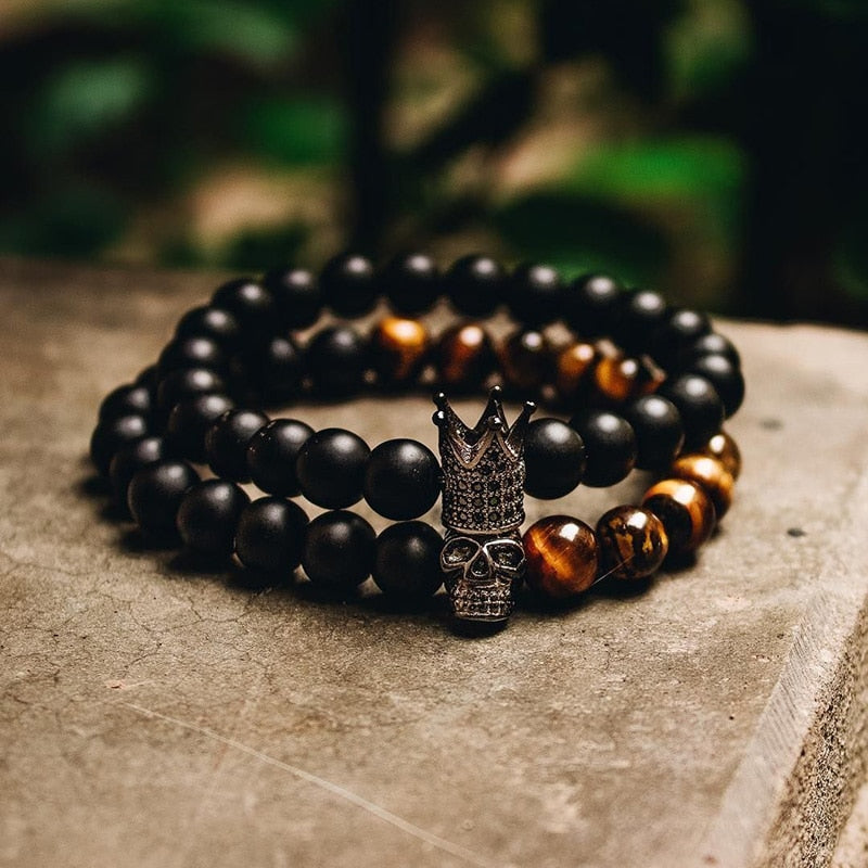 Stone Beads Bracelet Men Accessories Crown Braclets
