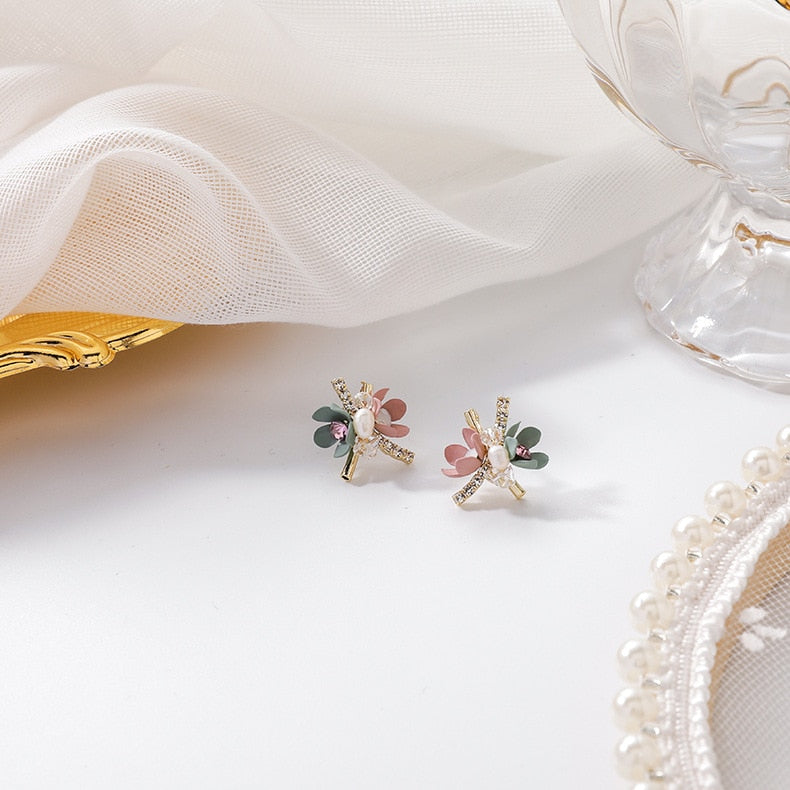 Korean Trendy Handmade Colorful Sweet Flowers Stud Earrings