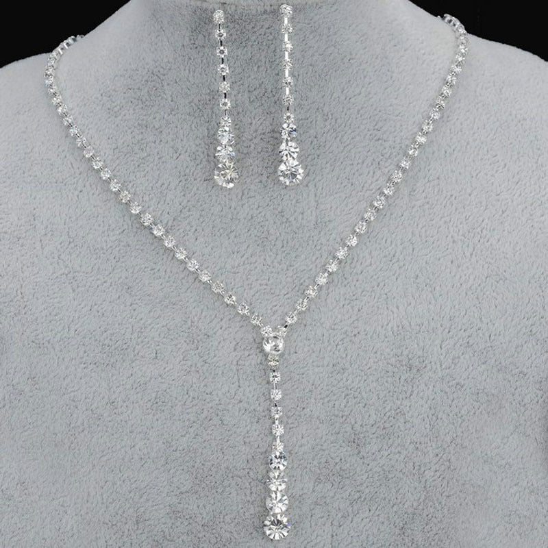 Rhinestone Necklace Earrings Jewelry Set