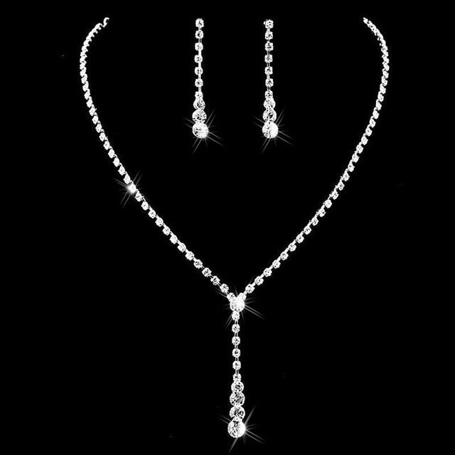 Rhinestone Necklace Earrings Jewelry Set