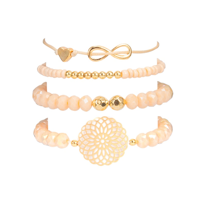 Heart Orange Beadeds Bracelet Set for Women