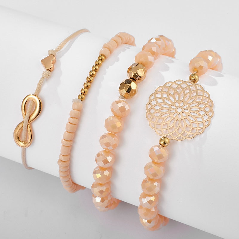Heart Orange Beadeds Bracelet Set for Women