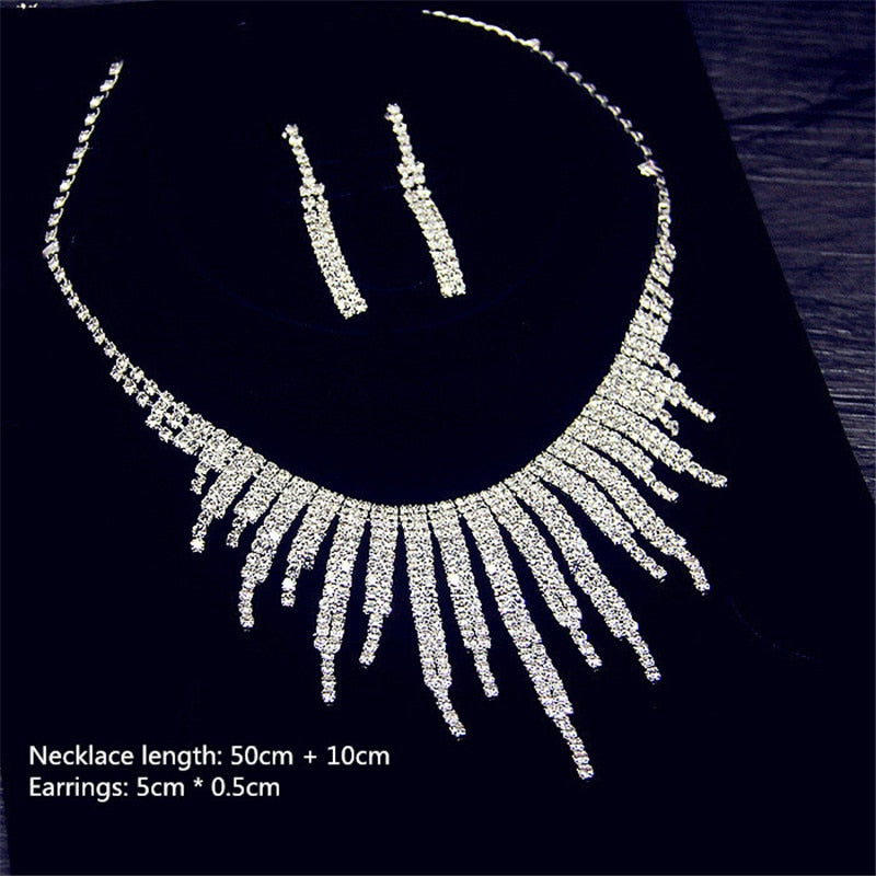Shine Geometric Rhinestone Necklace Earrings Jewelry Sets