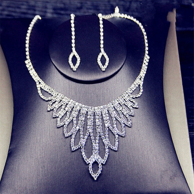 Shine Geometric Rhinestone Necklace Earrings Jewelry Sets