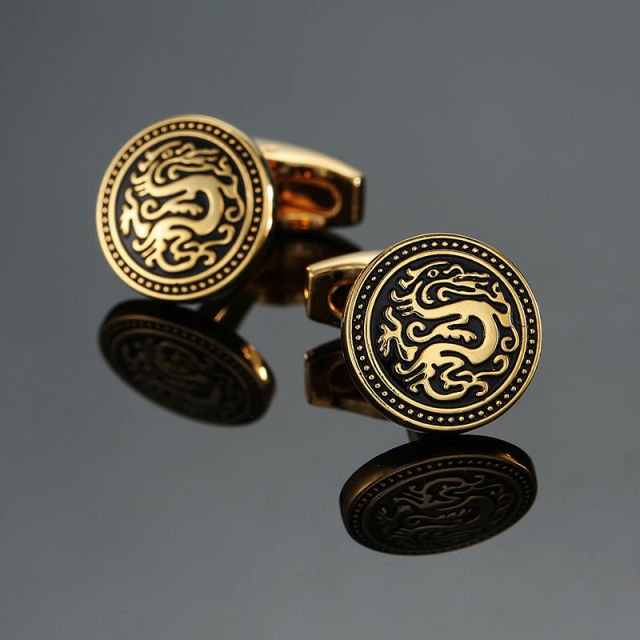 Classical Gold silvery blue retro pattern cuff links
