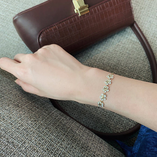 Pulsera de lujo con circonitas y flores ajustable para mujer para fiesta de graduación