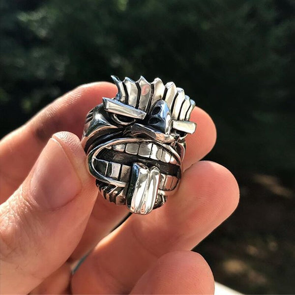 Anillos tótem tiki de acero inoxidable de la mitología maorí