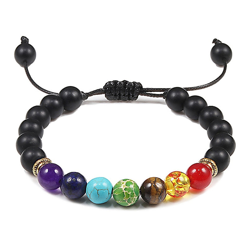 7 Chakra Beads Natural Lava Tiger Eye Stone Bracelet For Women