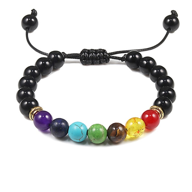 7 Chakra Beads Natural Lava Tiger Eye Stone Bracelet For Women