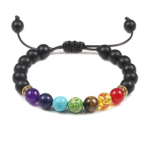 7 Chakra Beads Natural Lava Tiger Eye Stone Bracelet For Women