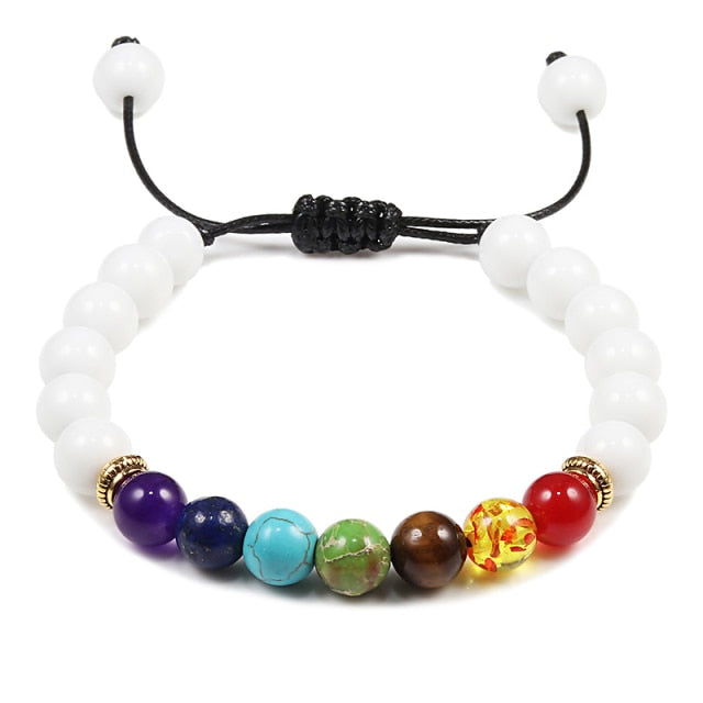 7 Chakra Beads Natural Lava Tiger Eye Stone Bracelet For Women