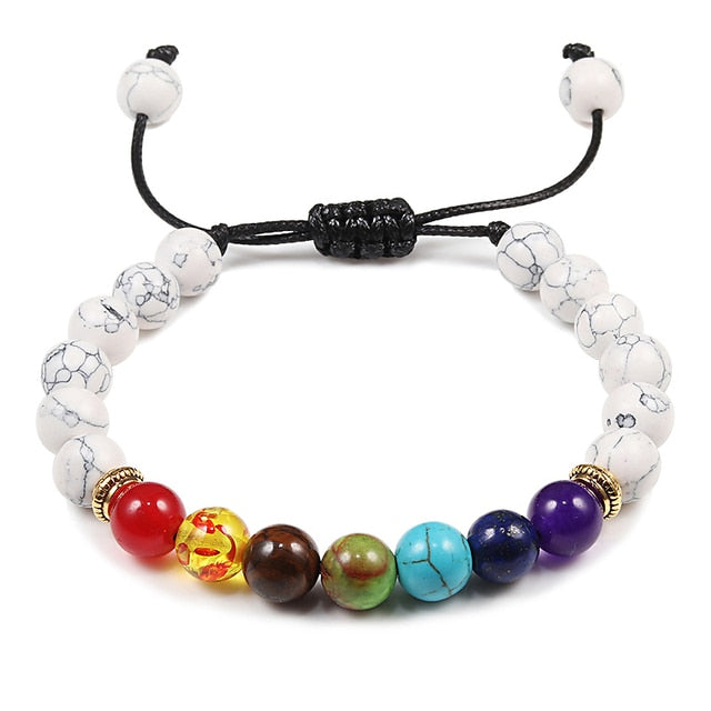 7 Chakra Beads Natural Lava Tiger Eye Stone Bracelet For Women