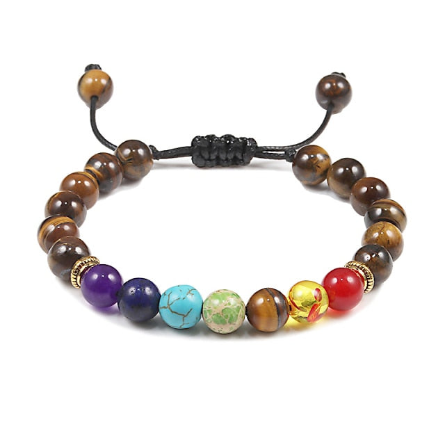 7 Chakra Beads Natural Lava Tiger Eye Stone Bracelet For Women