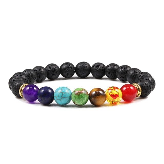 7 Chakra Beads Natural Lava Tiger Eye Stone Bracelet For Women