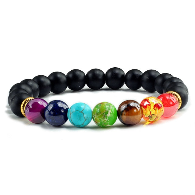 7 Chakra Beads Natural Lava Tiger Eye Stone Bracelet For Women