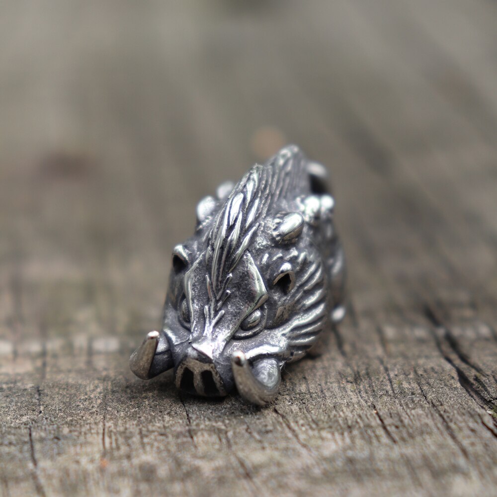 Viking Wild Boar Stainless Steel Necklace Vintage Nordic Animal Charm Pendant