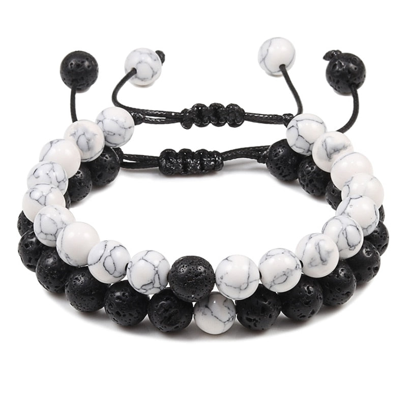 Men Natural Stone YingYang Lava Bead Bracelet