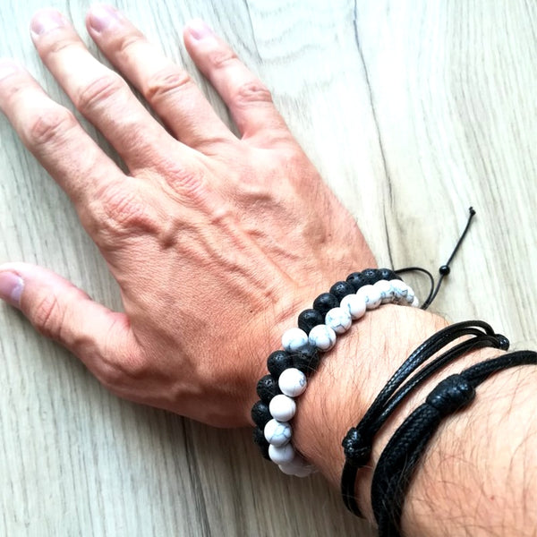 Men Natural Stone YingYang Lava Bead Bracelet