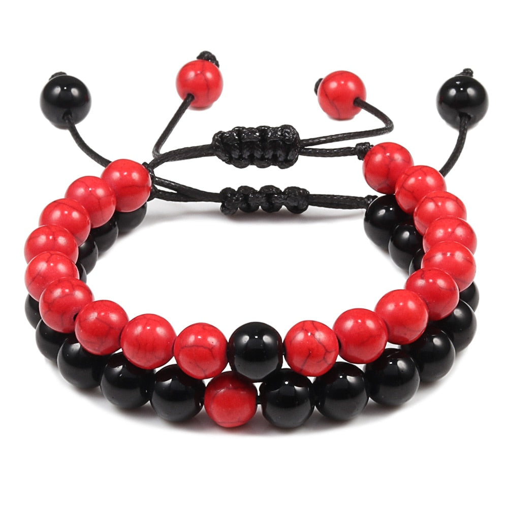 Men Natural Stone YingYang Lava Bead Bracelet