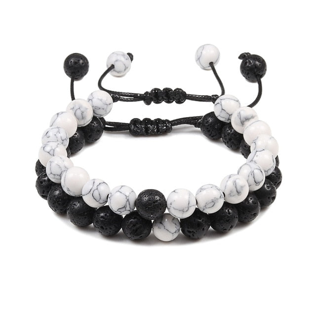 Men Natural Stone YingYang Lava Bead Bracelet