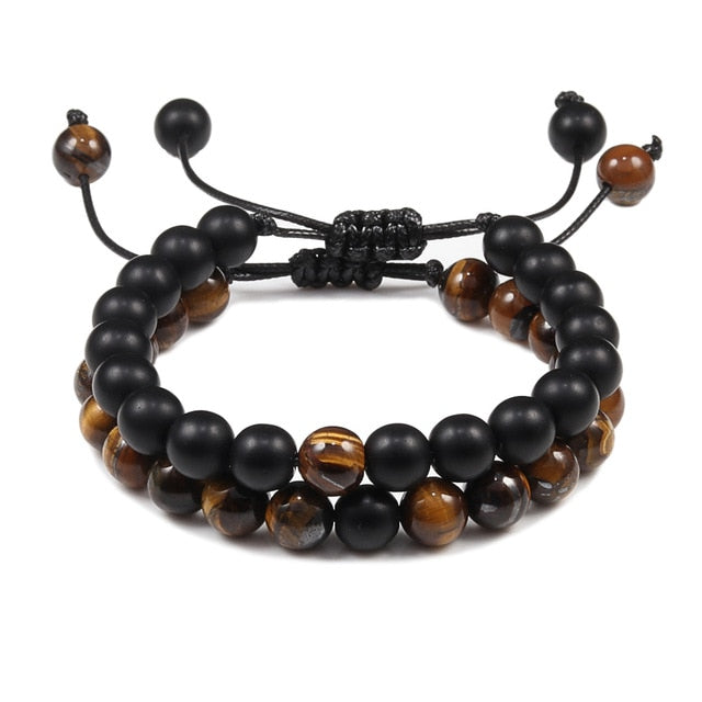 Men Natural Stone YingYang Lava Bead Bracelet