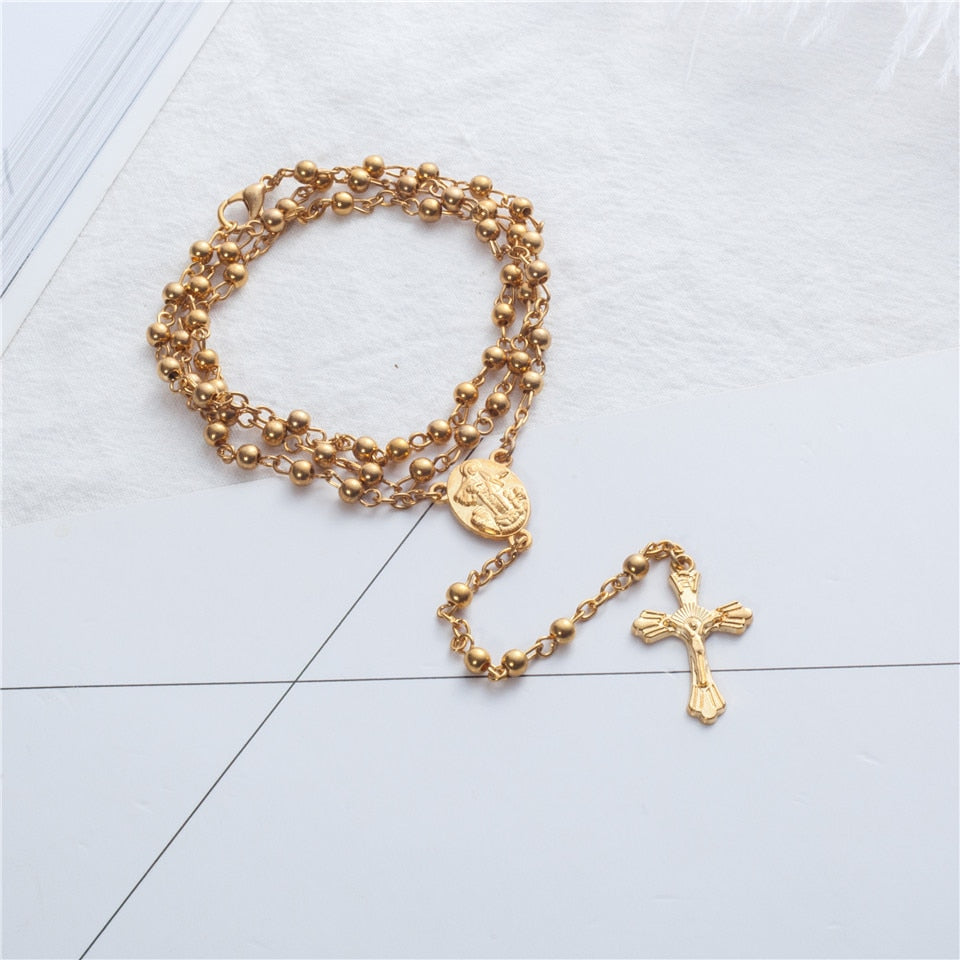 Rosary Necklace Jesus Christ Cross Pendant Necklaces