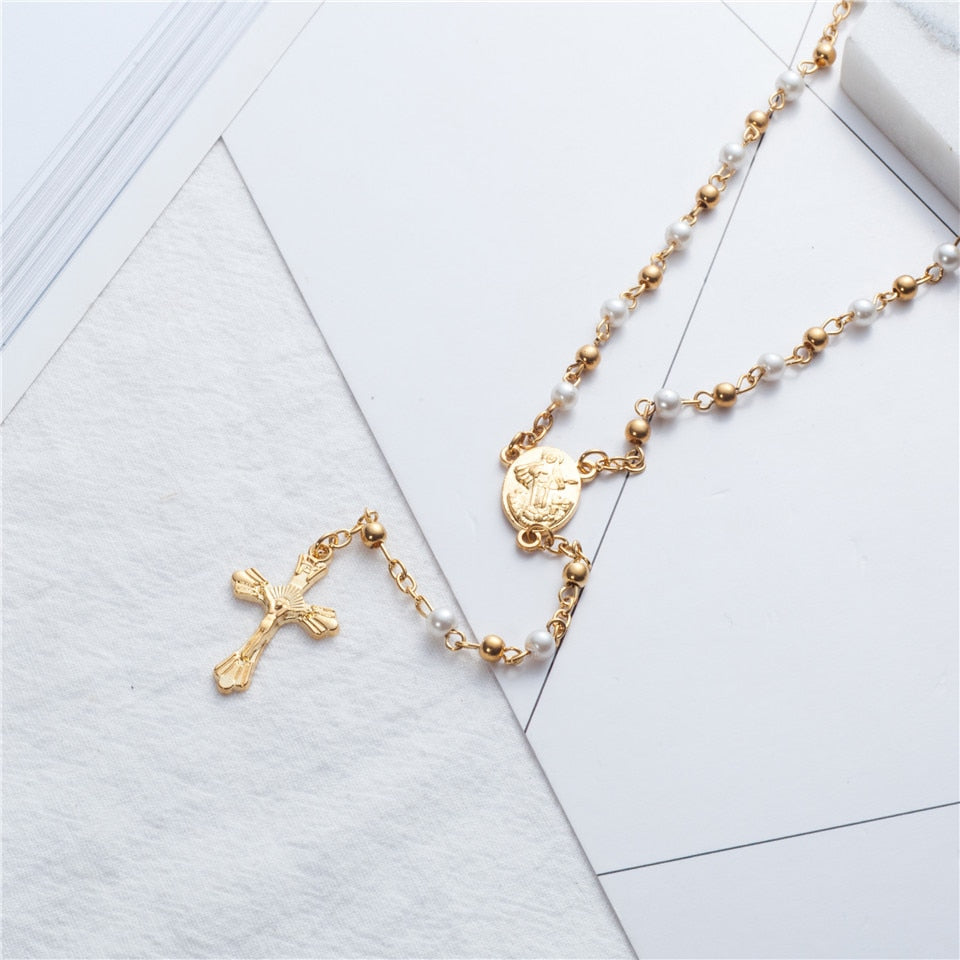 Rosary Necklace Jesus Christ Cross Pendant Necklaces