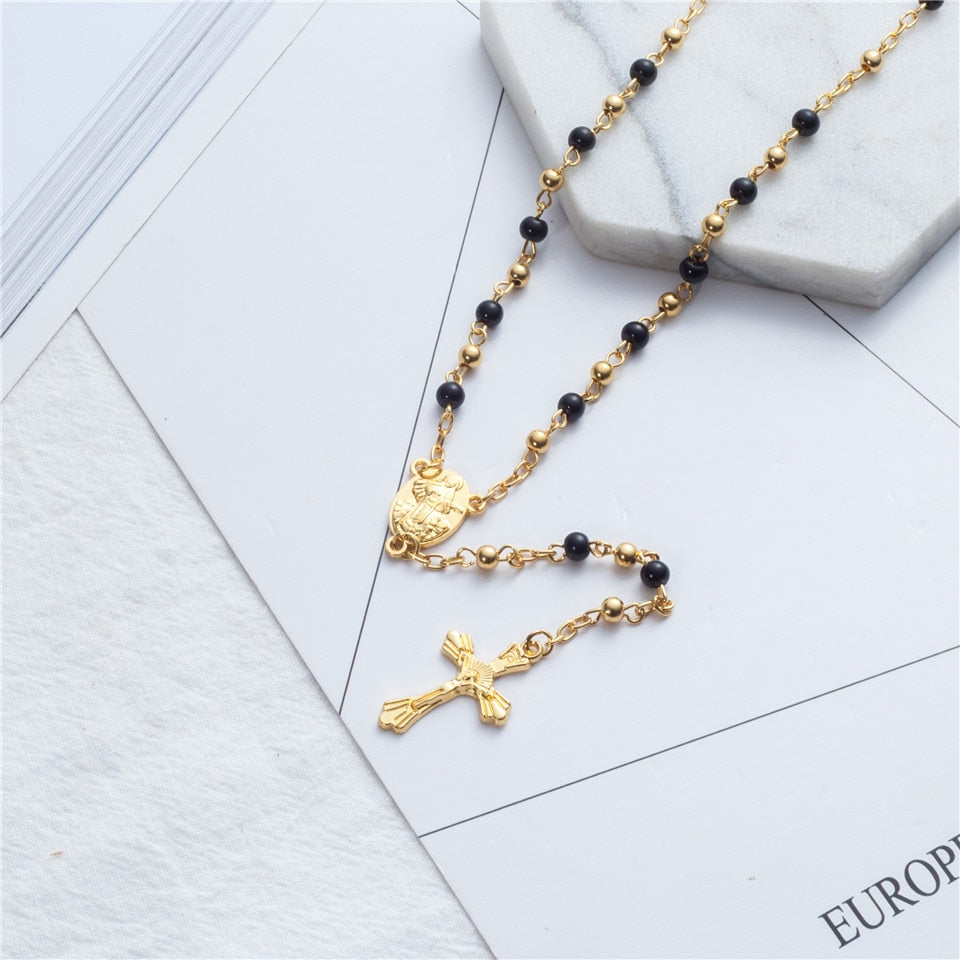 Rosary Necklace Jesus Christ Cross Pendant Necklaces