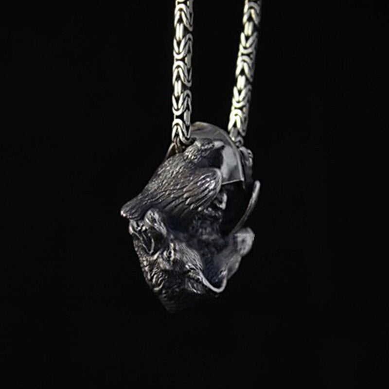 Norse Odin Viking Stainless Steel Pendant Scandinavian Raven Wolf Men's Amulet