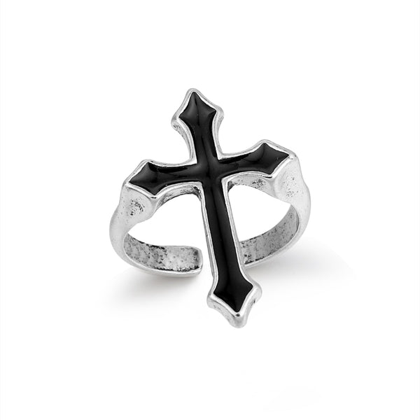 Anillo abierto vintage con cruz grande negra