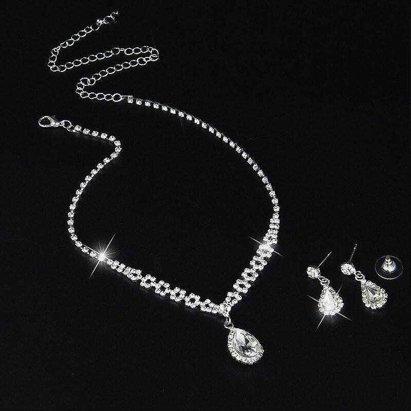 Rhinestone Bridal Jewelry Silver Color Necklace Sets