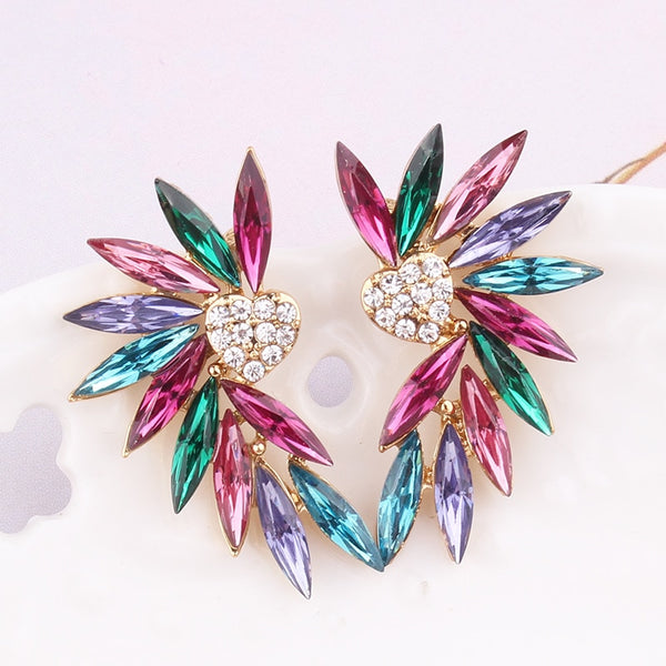 16 Colors Small Heart Wings Stud Earrings