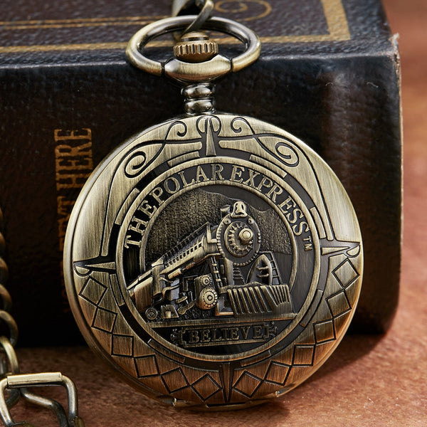 Reloj de bolsillo mecánico retro de bronce hueco