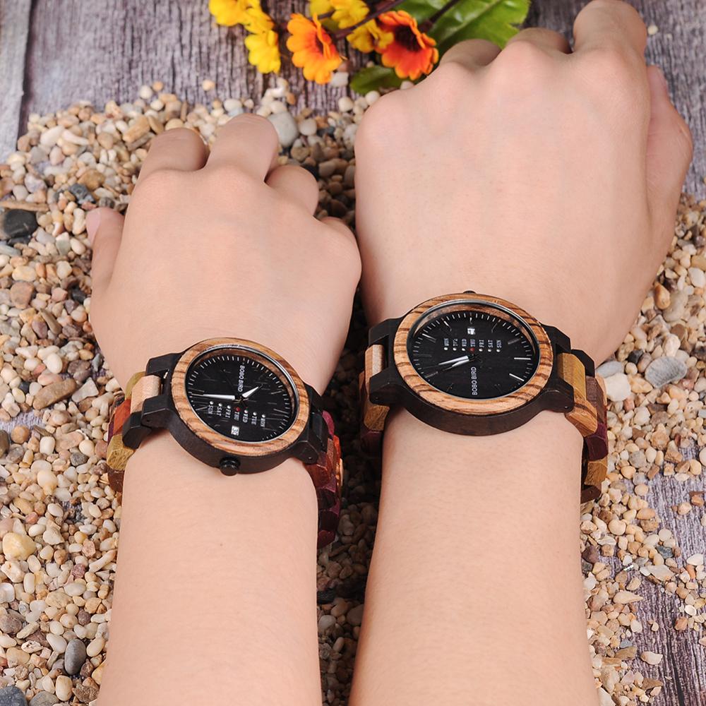 Quartz Week Date Display Wood Watch