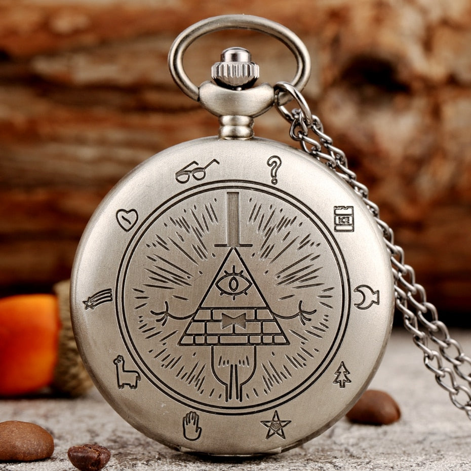 Eye of Providence Weird Town Triangle Devil Quartz Pocket Watch