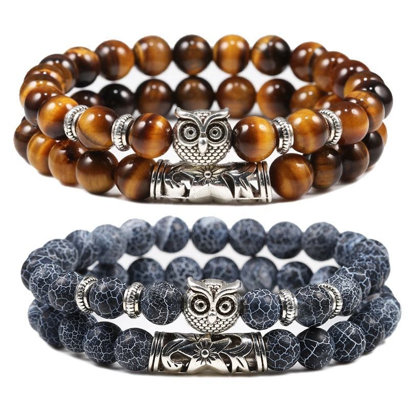 Black Lava Tiger Eye Weathered Stone Bracelets