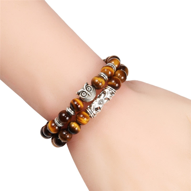 Black Lava Tiger Eye Weathered Stone Bracelets